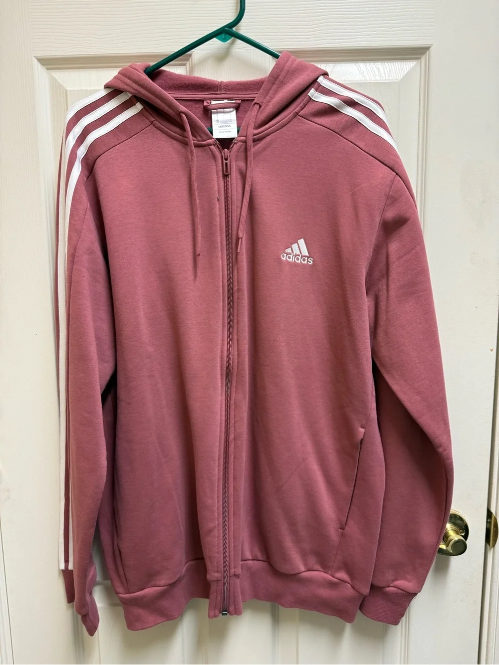 adidas Dusty Rose Zip-Up Hoodie with Drawstring Hood - Picture 1 of 3